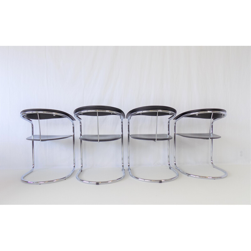 Set of 4 vintage cantilever chairs model Canasta in leather by Arrben, Italy 1970s