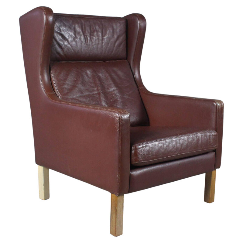 Vintage leather wingback armchair, 1970s