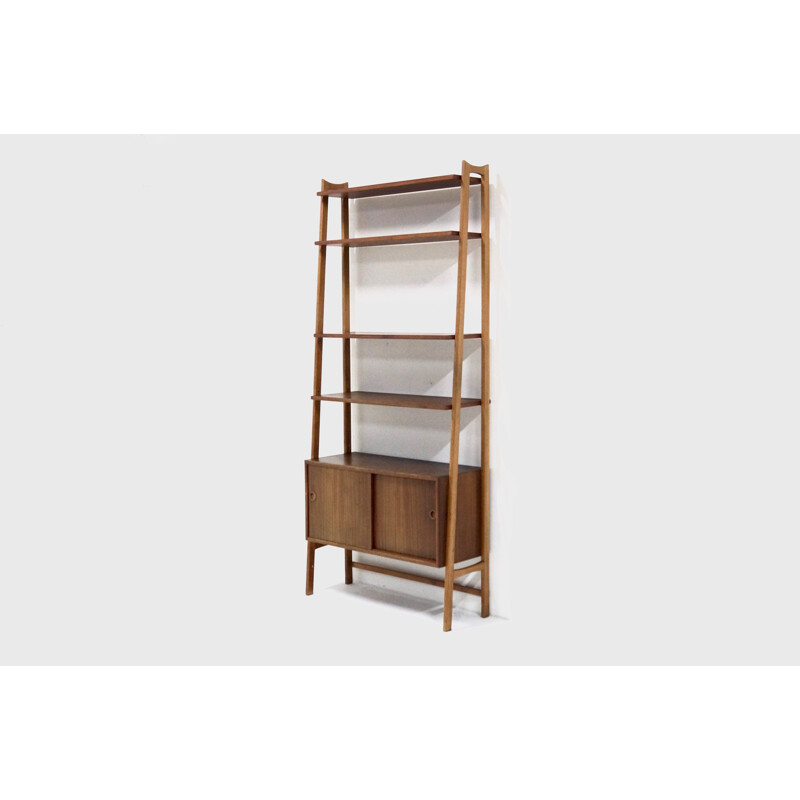 Free standing wall unit in teak and oak - 1950s
