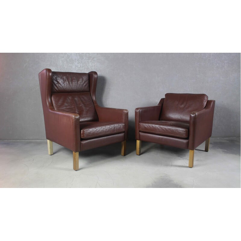 Vintage leather wingback armchair, 1970s