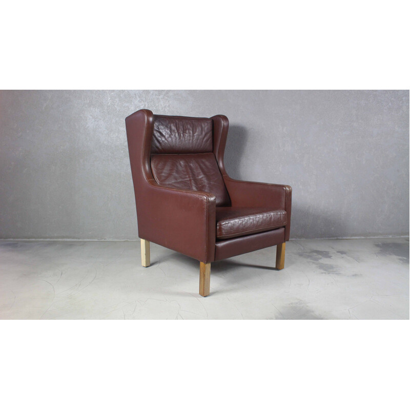 Vintage leather wingback armchair, 1970s