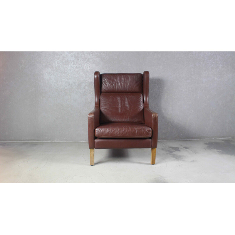 Vintage leather wingback armchair, 1970s