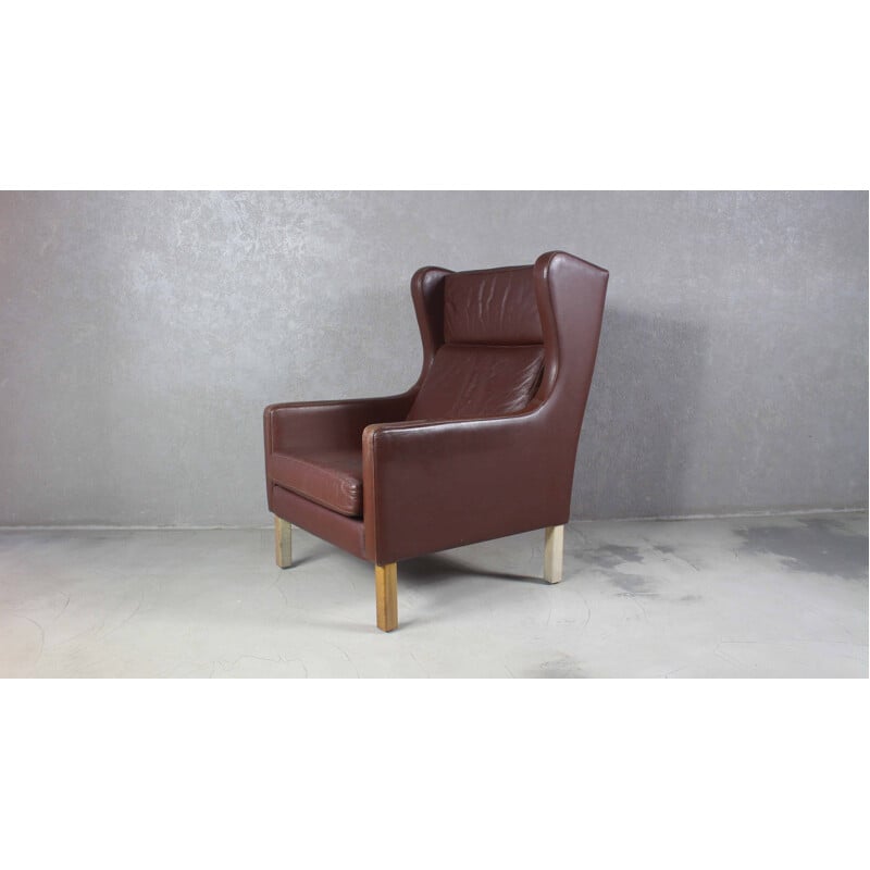 Vintage leather wingback armchair, 1970s