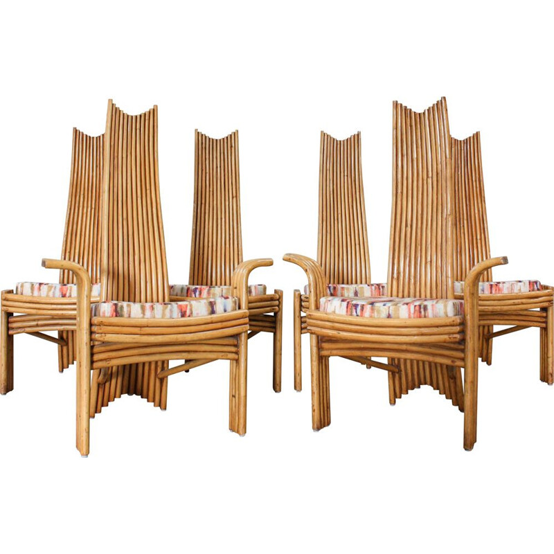 Ensemble de 6 chaises vintage en bambou par McGuire, États-Unis 1970