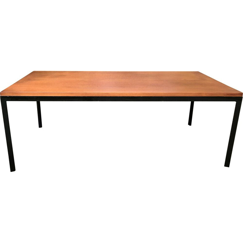 Table basse vintage en bois et métal noir de Florence Knoll, 1960