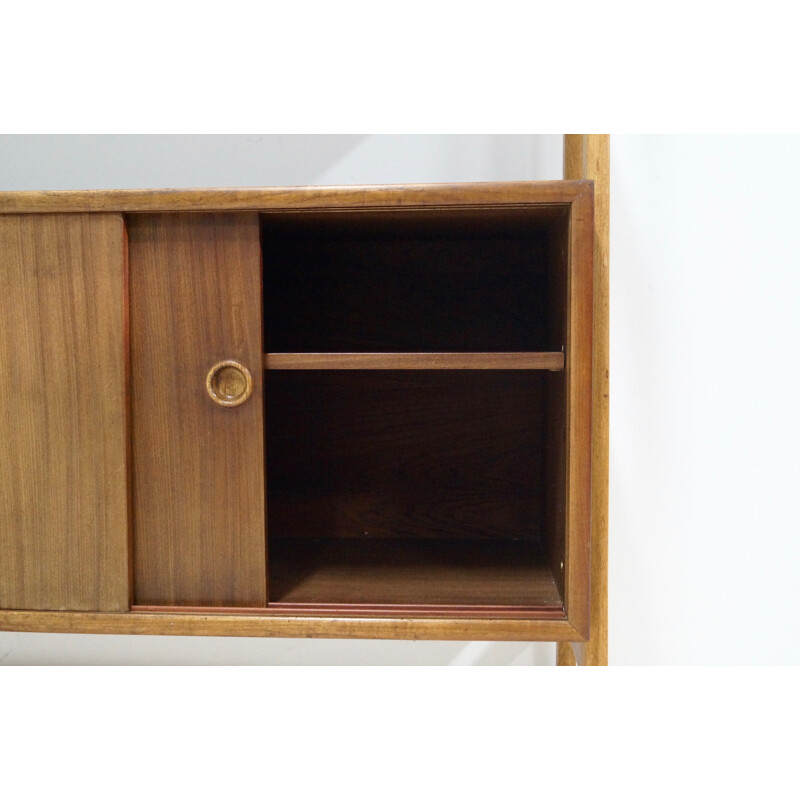 Free standing wall unit in teak and oak - 1950s