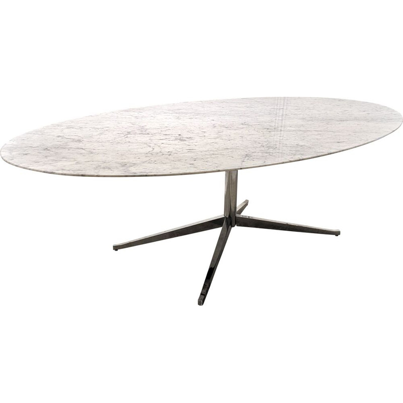 Vintage oval table in Carrara marble by Florence Knoll for Knoll, 1960s