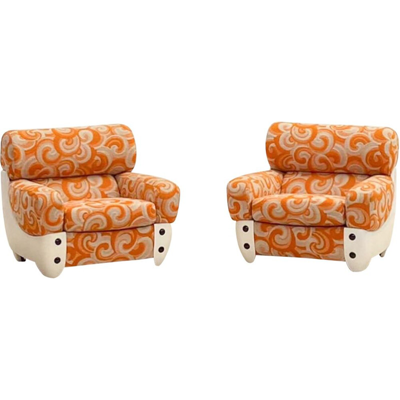 Paar vintage oranje fauteuils, Italië 1970