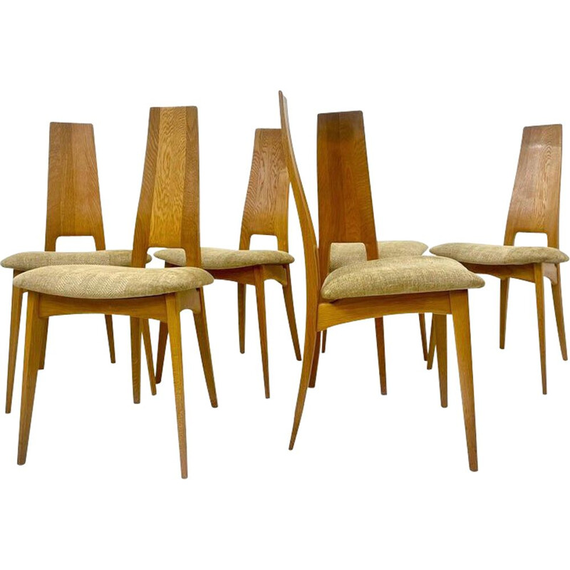 Set of 6 mid century oak chairs, Italy 1980s