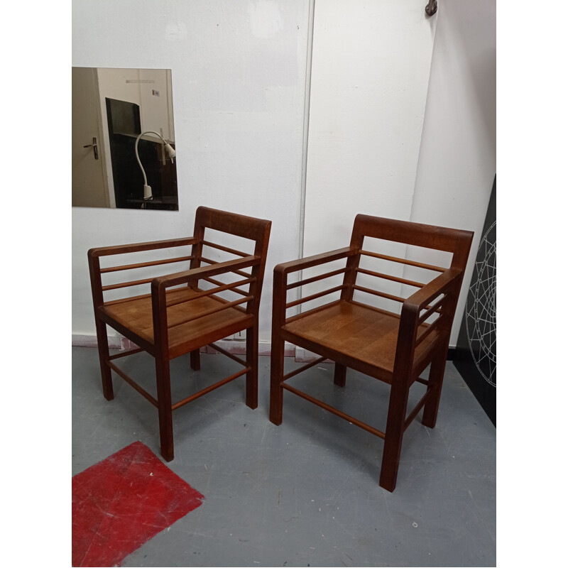 Pair of vintage oakwood armchairs, 1940-1950