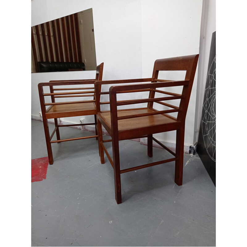 Pair of vintage oakwood armchairs, 1940-1950