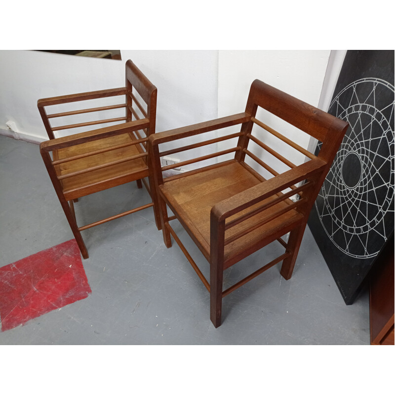 Pair of vintage oakwood armchairs, 1940-1950