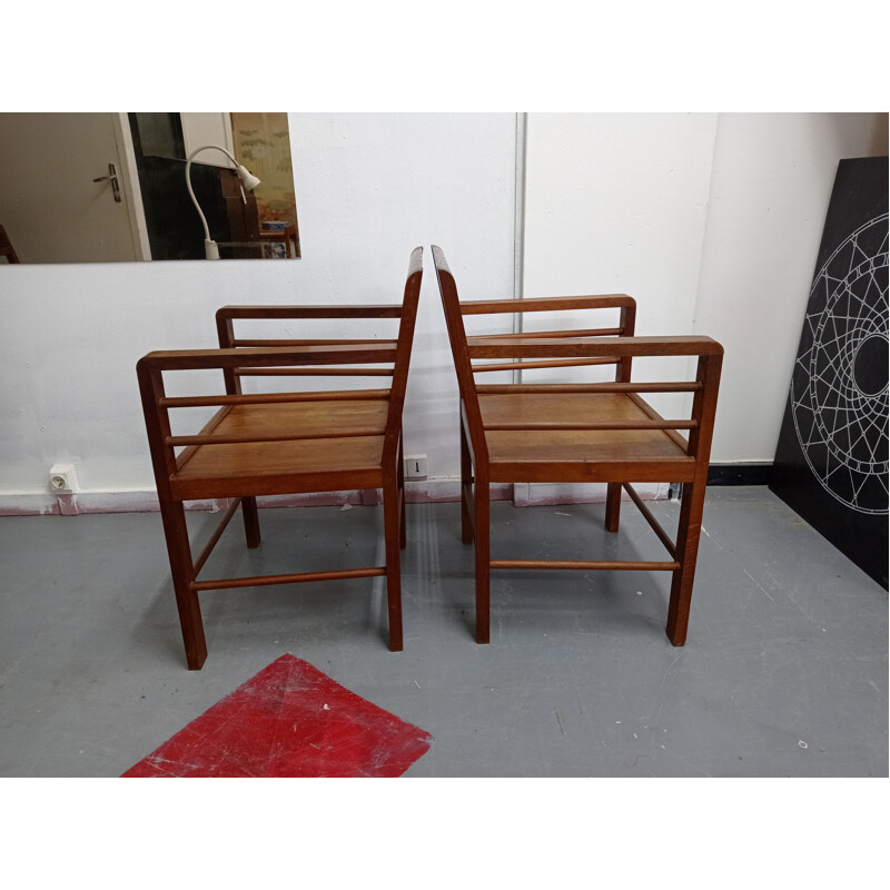 Pair of vintage oakwood armchairs, 1940-1950