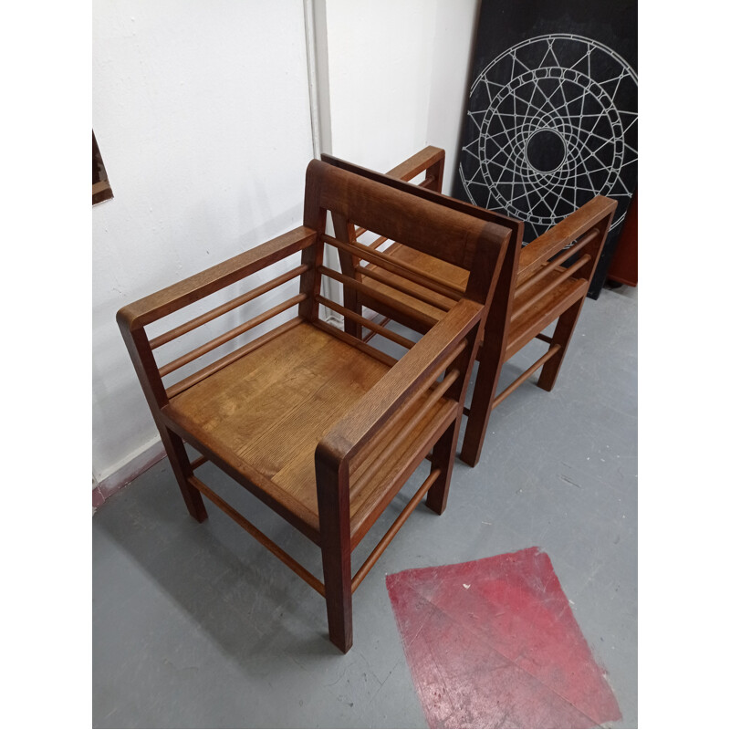 Pair of vintage oakwood armchairs, 1940-1950