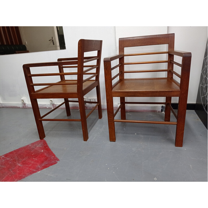 Pair of vintage oakwood armchairs, 1940-1950