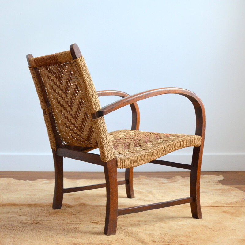 Vintage rope and wood armchair by Vroom & dressman, 1960