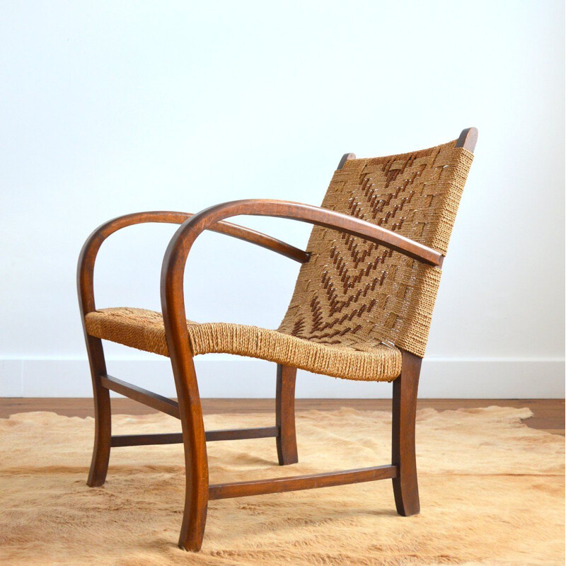 Vintage rope and wood armchair by Vroom & dressman, 1960