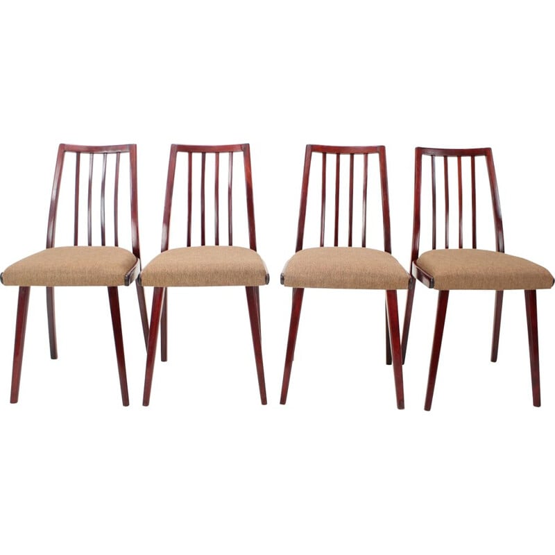 Set of 4 vintage wood dining chairs by Jitona, Czechoslovakia 1970s