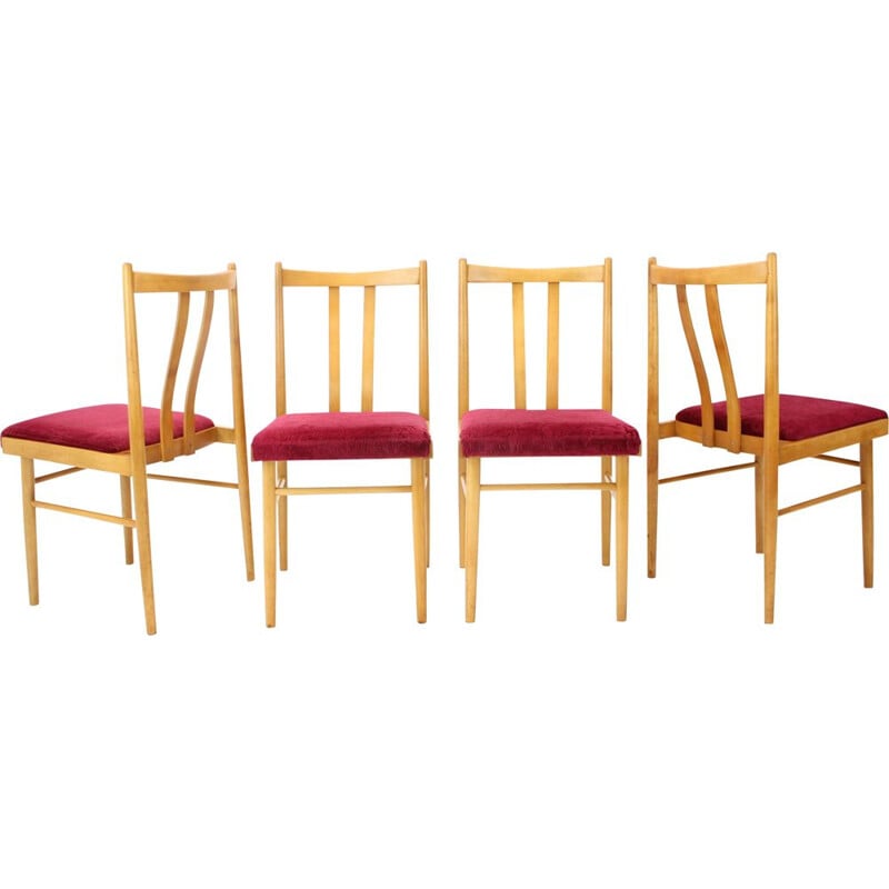 Ensemble de 4 chaises vintage, Tchécoslovaquie 1970