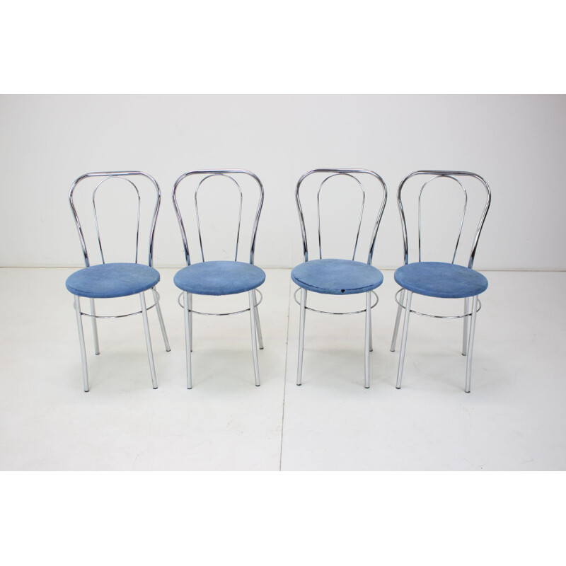 Set van 4 vintage stoelen in chroom en stof, Italië 1980