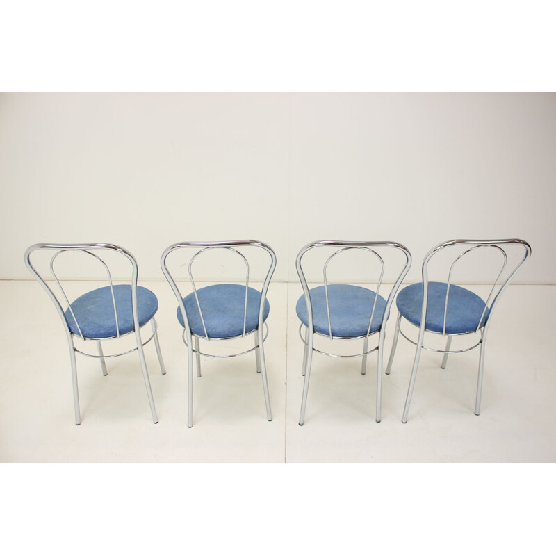 Ensemble de 4 chaises vintage en chrome et tissu, Italie 1980