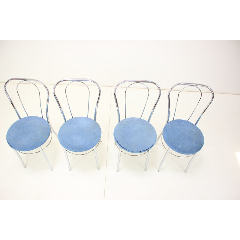 Conjunto de 4 cadeiras vintage em cromo e tecido, Itália 1980