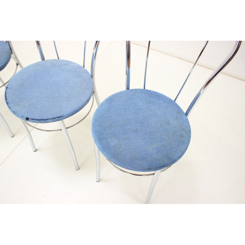 Set van 4 vintage stoelen in chroom en stof, Italië 1980