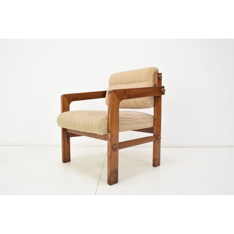 Vintage houten en stoffen fauteuil, Tsjechoslowakije 1960