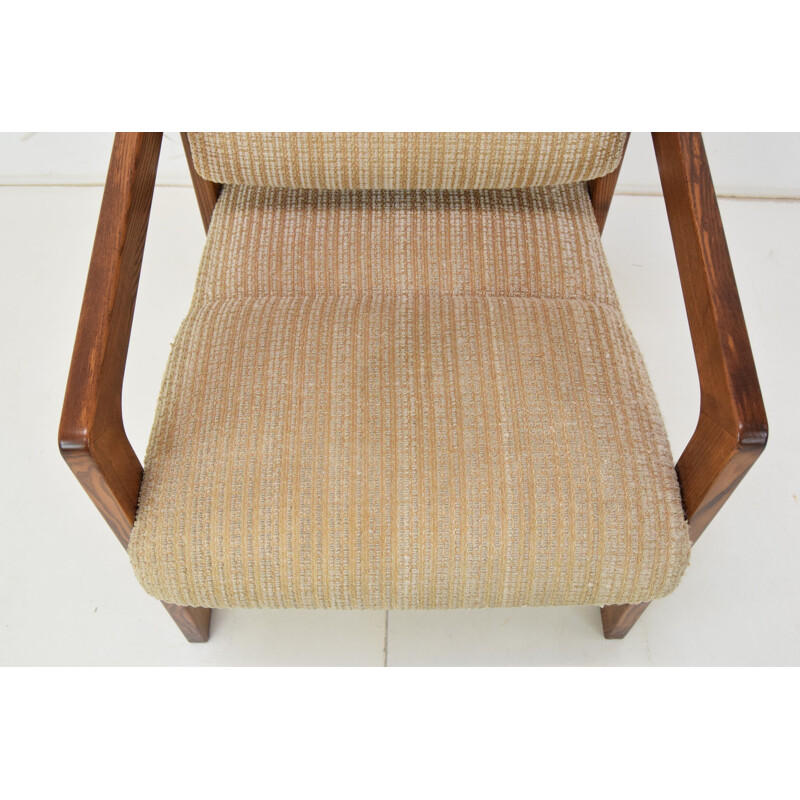 Mid-century wood and fabric armchair, Czechoslovakia 1960s