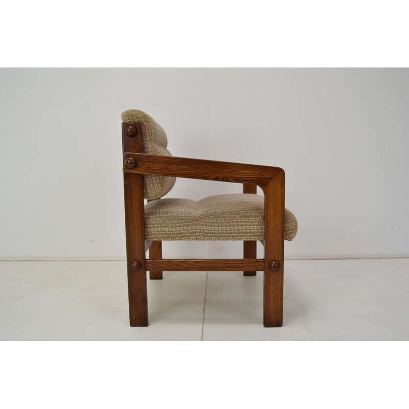Mid-century wood and fabric armchair, Czechoslovakia 1960s