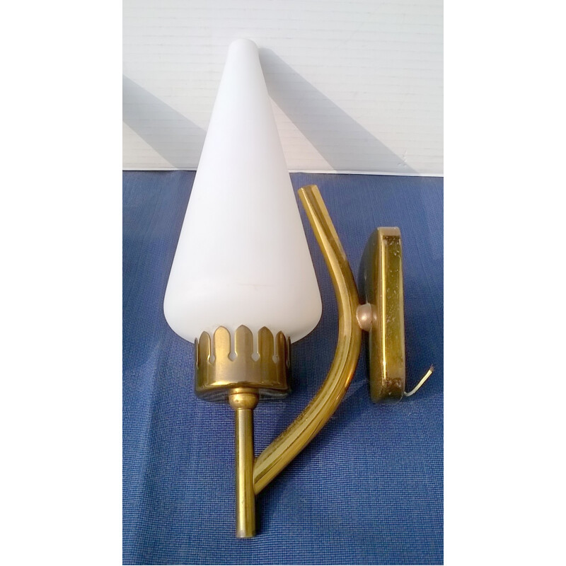 Set of 2 sconces in brass and glass - 1950s