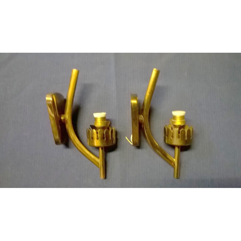 Set of 2 sconces in brass and glass - 1950s