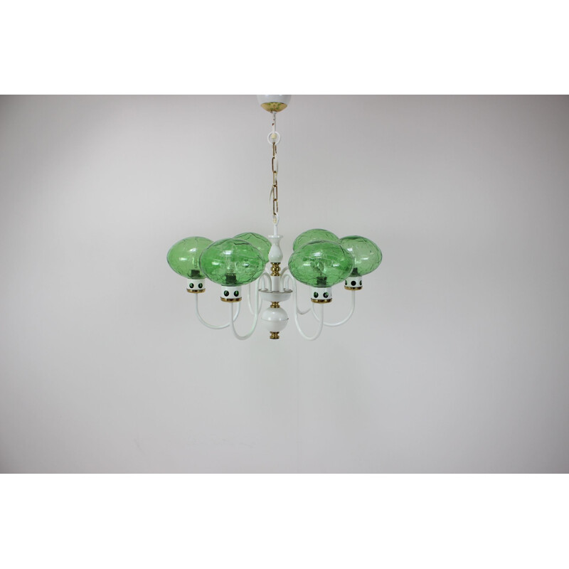 Vintage chandelier in lacquered metal glass and brass by Drukov, Czechoslovakia 1970