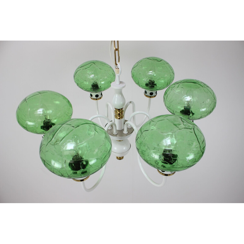 Vintage chandelier in lacquered metal glass and brass by Drukov, Czechoslovakia 1970