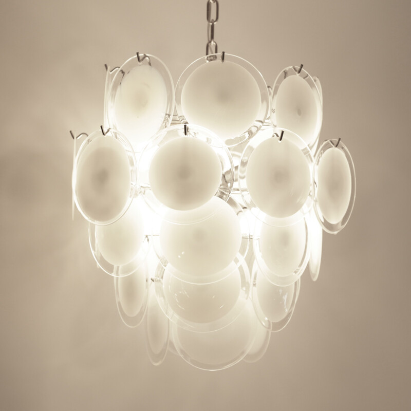 Vintage vistosi chandelier with murano glass discs, 1970