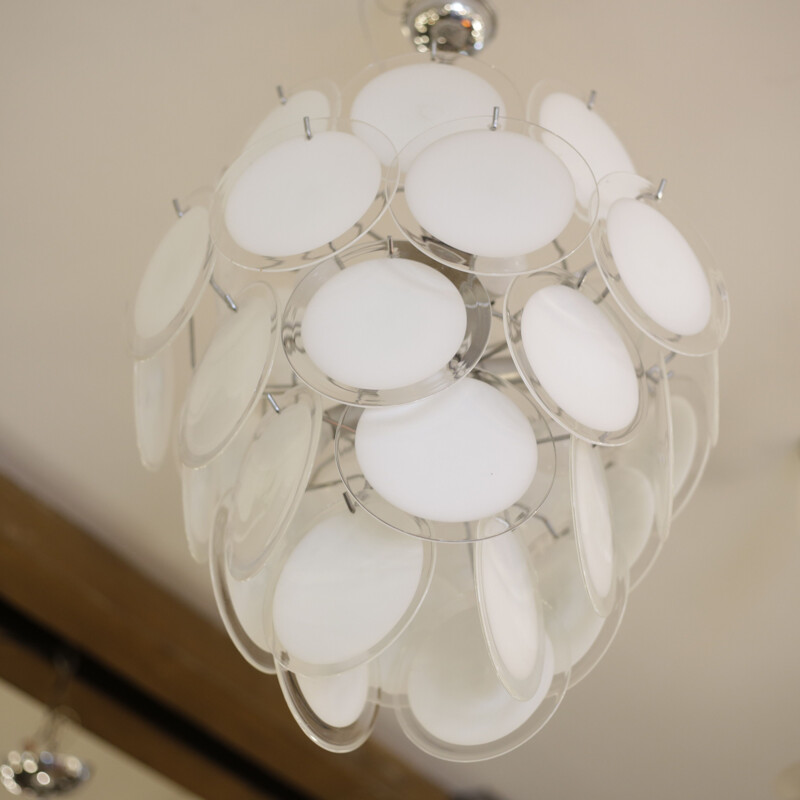 Vintage vistosi chandelier with murano glass discs, 1970