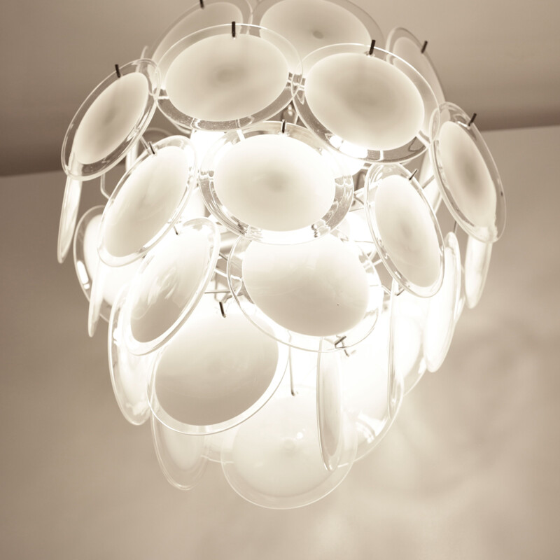 Vintage vistosi chandelier with murano glass discs, 1970