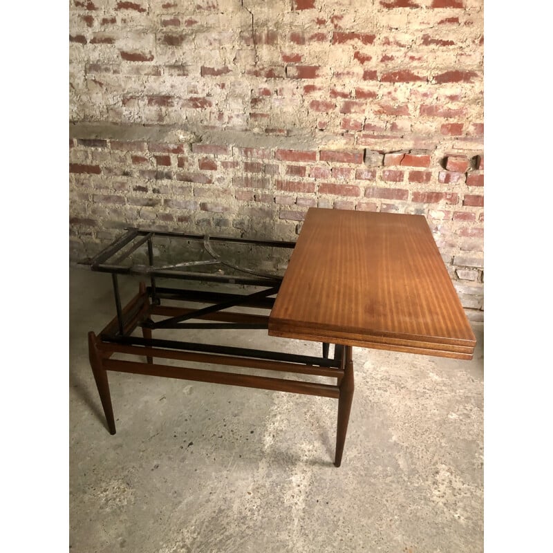 Scandinavian vintage coffee table that can be converted into a teak high table, 1960