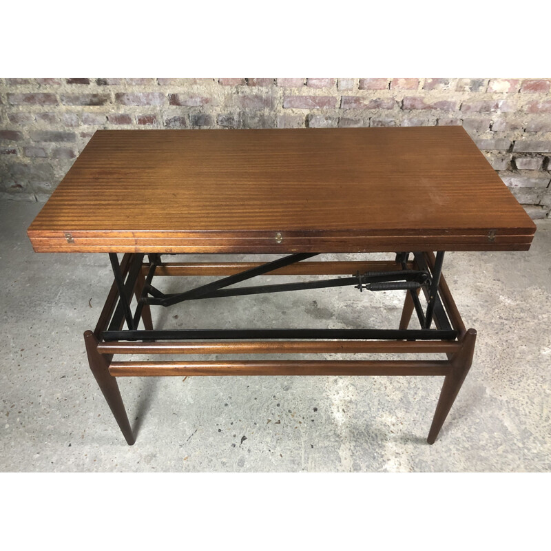 Scandinavian vintage coffee table that can be converted into a teak high table, 1960