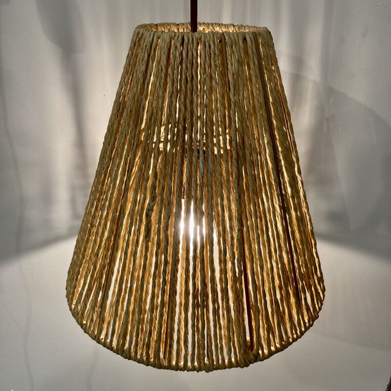 Scandinavian vintage teak and rope wall lamp, 1950