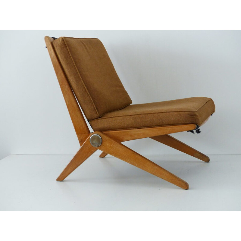 Pair of low chairs "Scissor" type 92, Pierre JEANNERET - 1950s