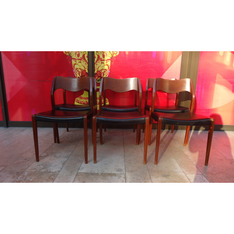 Set of 6 teak dinning chairs, J.L. MOLLER - 1960s
