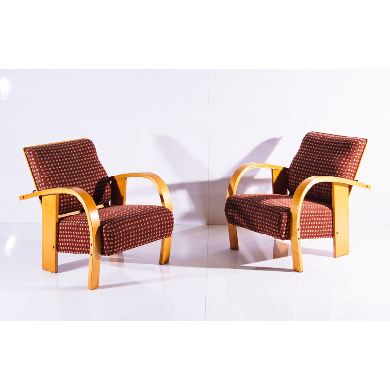 Pareja de sillones vintage de madera curvada, Países Bajos 1970