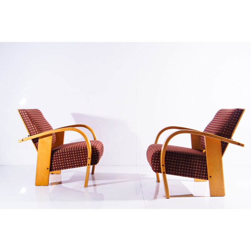 Pareja de sillones vintage de madera curvada, Países Bajos 1970