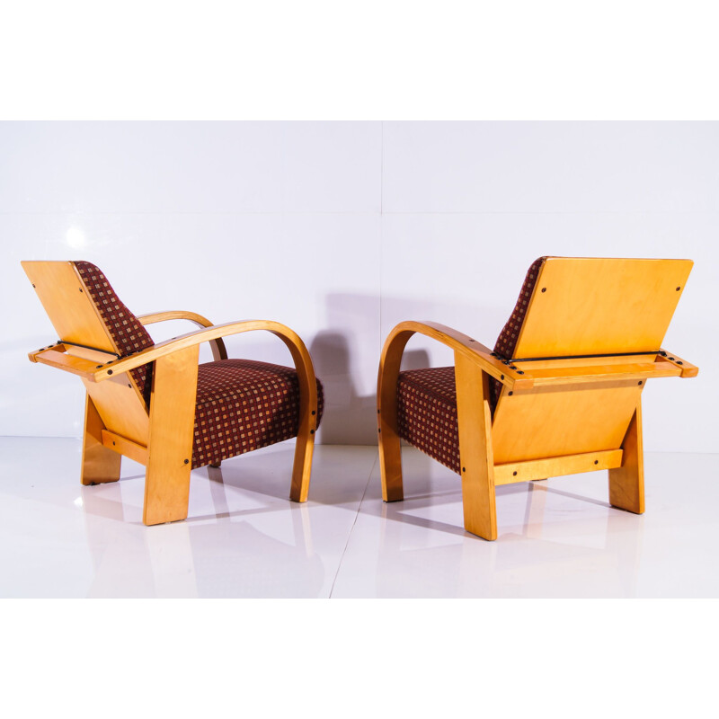 Pareja de sillones vintage de madera curvada, Países Bajos 1970