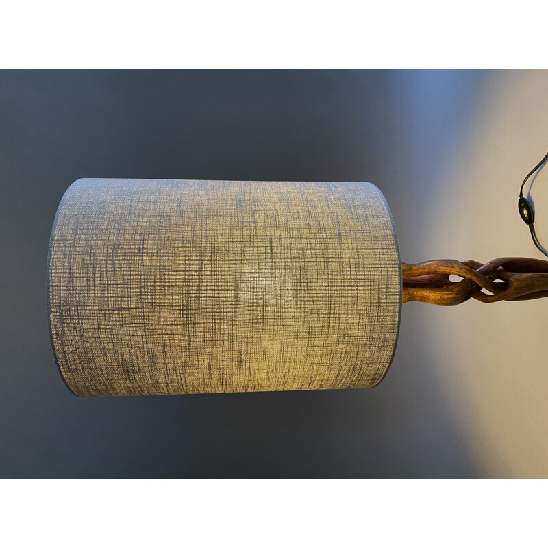Lampe de table danoise vintage en bois sculptée à la main