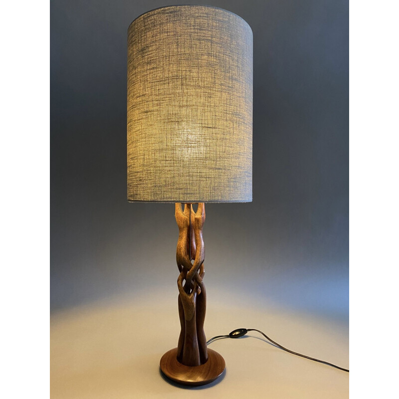 Lampe de table danoise vintage en bois sculptée à la main
