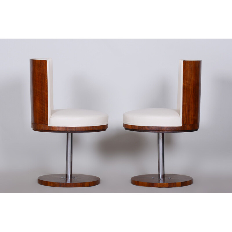 Pair of vintage rosewood and leather armchairs, 1920