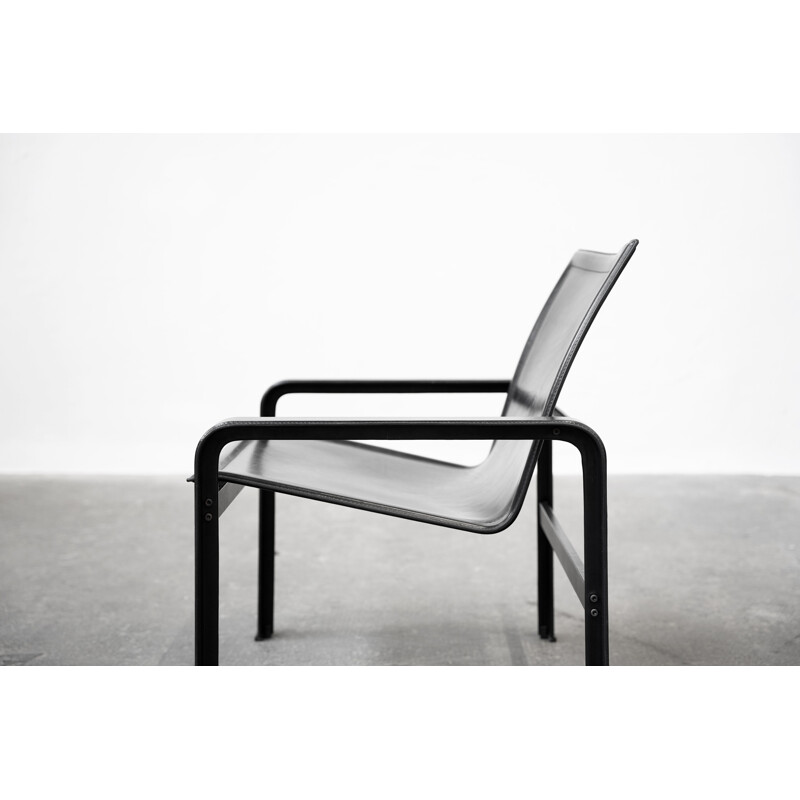 Pair of vintage armchairs in patinated black leather by Matteo Grassi, Italy 1970s