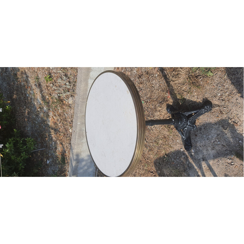 Vintage bistro pedestal table in cast iron and marble